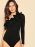 Bow Embellished One Shoulder Slim Fitted Bodysuit
